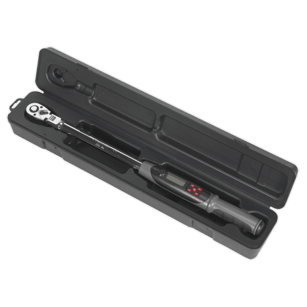 Sealey Angle Torque Wrench Flexi-Head Digital 1/2"Sq Drive 20-200Nm Model No-STW309