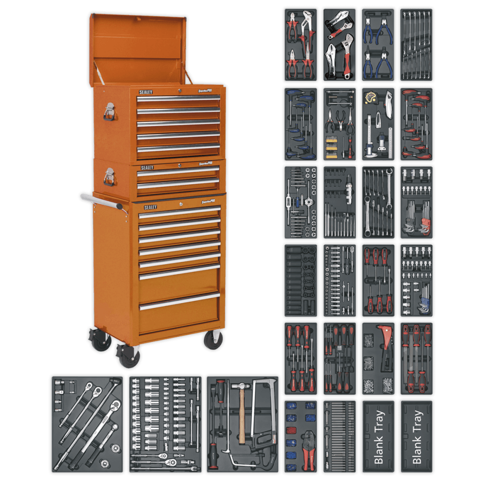 Sealey Tool Chest Combination 14 Drawer with Ball Bearing Runners - Orange & 1179pc Tool Kit Model No- SPTOCOMBO1
