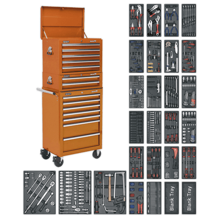 Sealey Tool Chest Combination 14 Drawer with Ball Bearing Runners - Orange & 1179pc Tool Kit Model No- SPTOCOMBO1