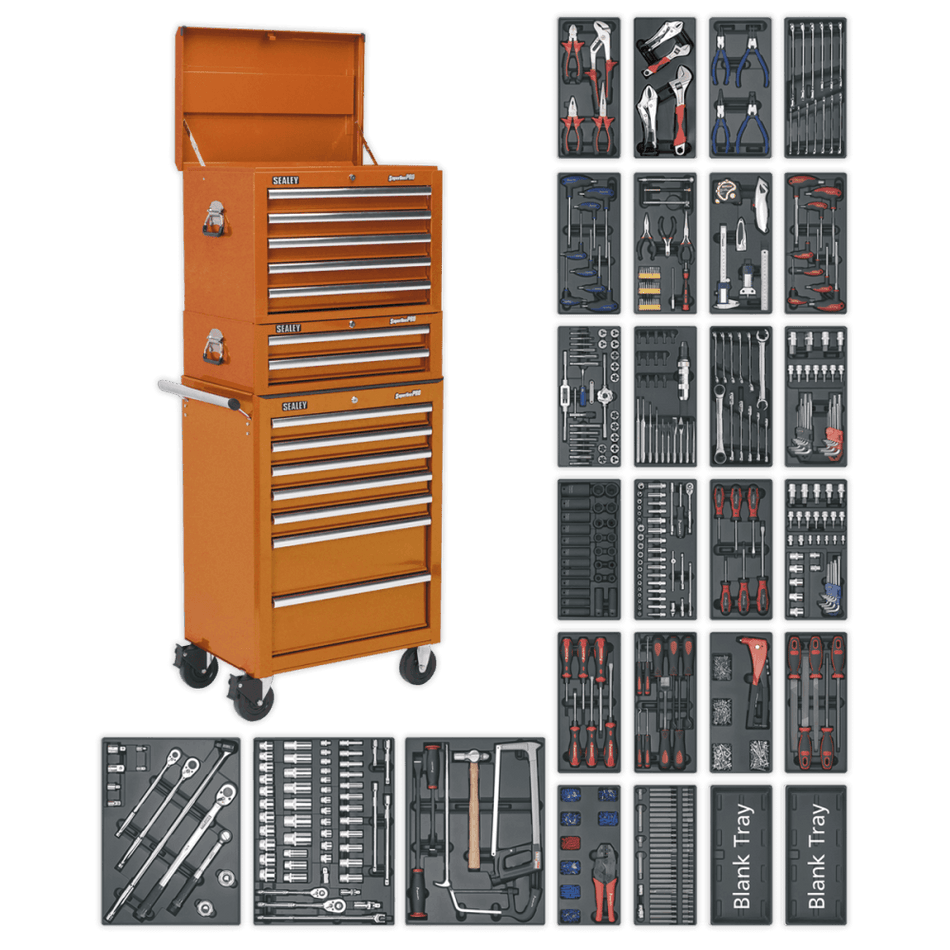 Sealey Tool Chest Combination 14 Drawer with Ball Bearing Runners - Orange & 1179pc Tool Kit Model No- SPTOCOMBO1