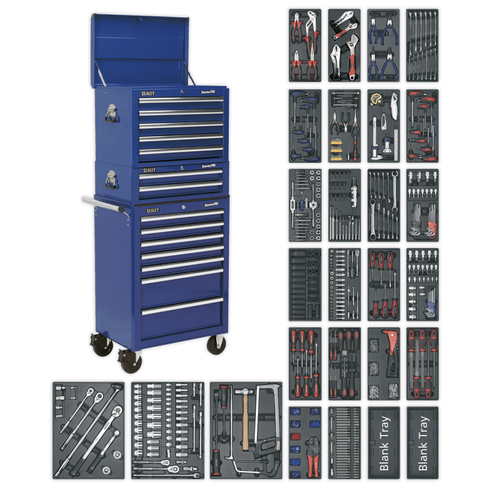 Sealey Tool Chest Combination 14 Drawer with Ball Bearing Runners - Blue & 1179pc Tool Kit Model No- SPTCCOMBO1