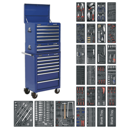 Sealey Tool Chest Combination 14 Drawer with Ball Bearing Runners - Blue & 1179pc Tool Kit Model No- SPTCCOMBO1