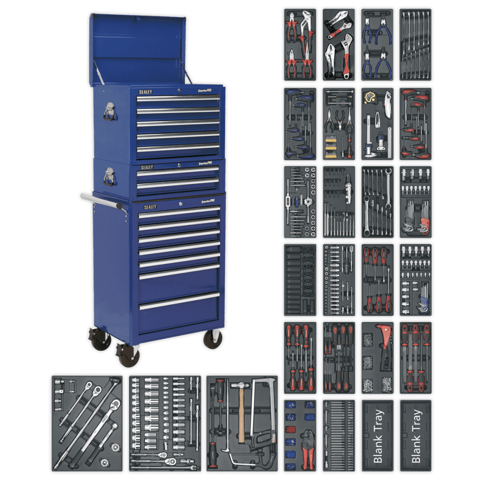 Sealey Tool Chest Combination 14 Drawer with Ball Bearing Runners - Blue & 1179pc Tool Kit Model No- SPTCCOMBO1