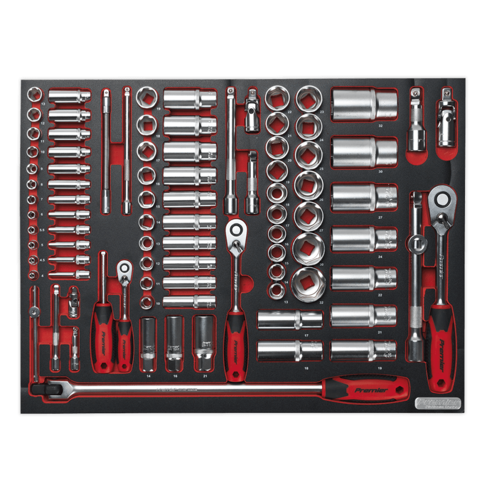 Sealey Tool Tray with Socket Set 91pc 1/4", 3/8" & 1/2"Sq Drive Model No- TBTP02