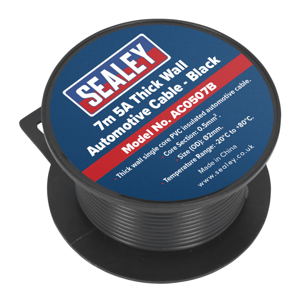 Sealey Automotive Cable 5A 7mtr Black Model No- AC0507B