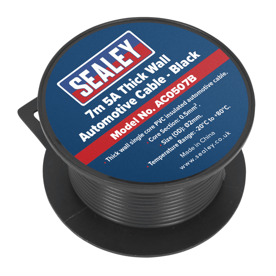 Sealey Automotive Cable 5A 7mtr Black Model No- AC0507B
