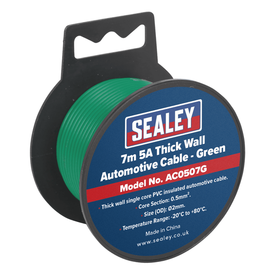 Sealey Automotive Cable 5A 7mtr Green Model No- AC0507G