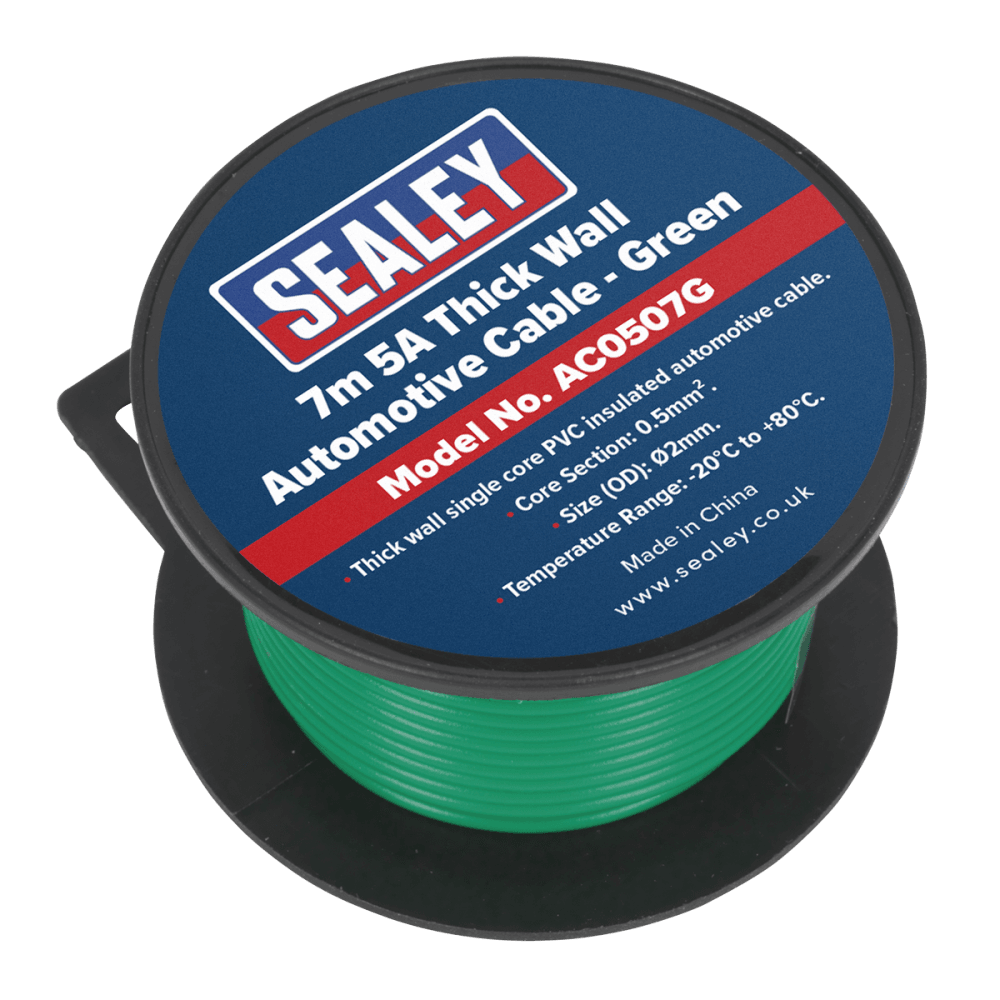 Sealey Automotive Cable 5A 7mtr Green Model No- AC0507G