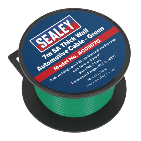Sealey Automotive Cable 5A 7mtr Green Model No- AC0507G
