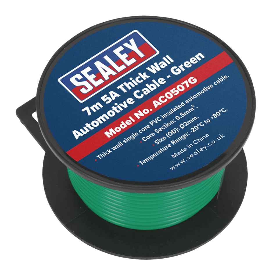 Sealey Automotive Cable 5A 7mtr Green Model No- AC0507G