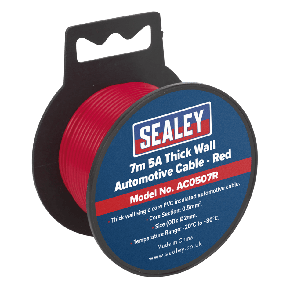 Sealey Automotive Cable 5A 7mtr Red Model No- AC0507R
