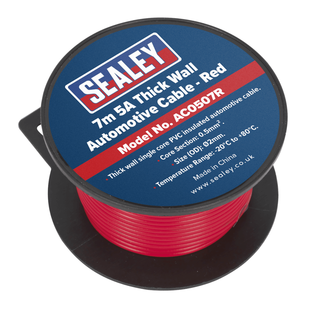 Sealey Automotive Cable 5A 7mtr Red Model No- AC0507R