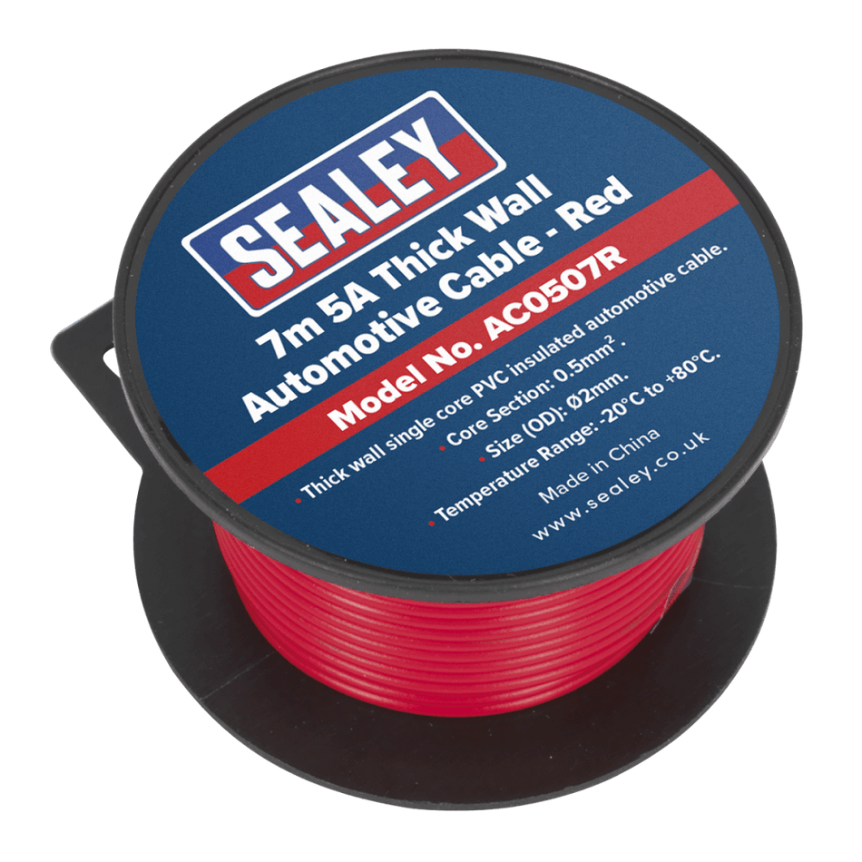 Sealey Automotive Cable 5A 7mtr Red Model No- AC0507R