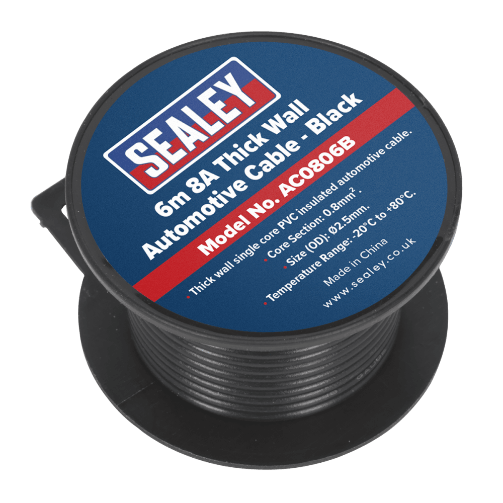 Sealey Automotive Cable 8A 6mtr Black Model No- AC0806B
