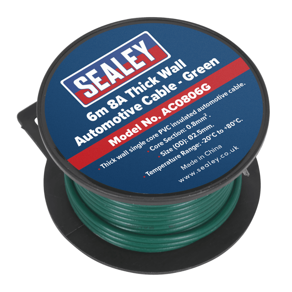 Sealey Automotive Cable 8A 6mtr Green Model No- AC0806G