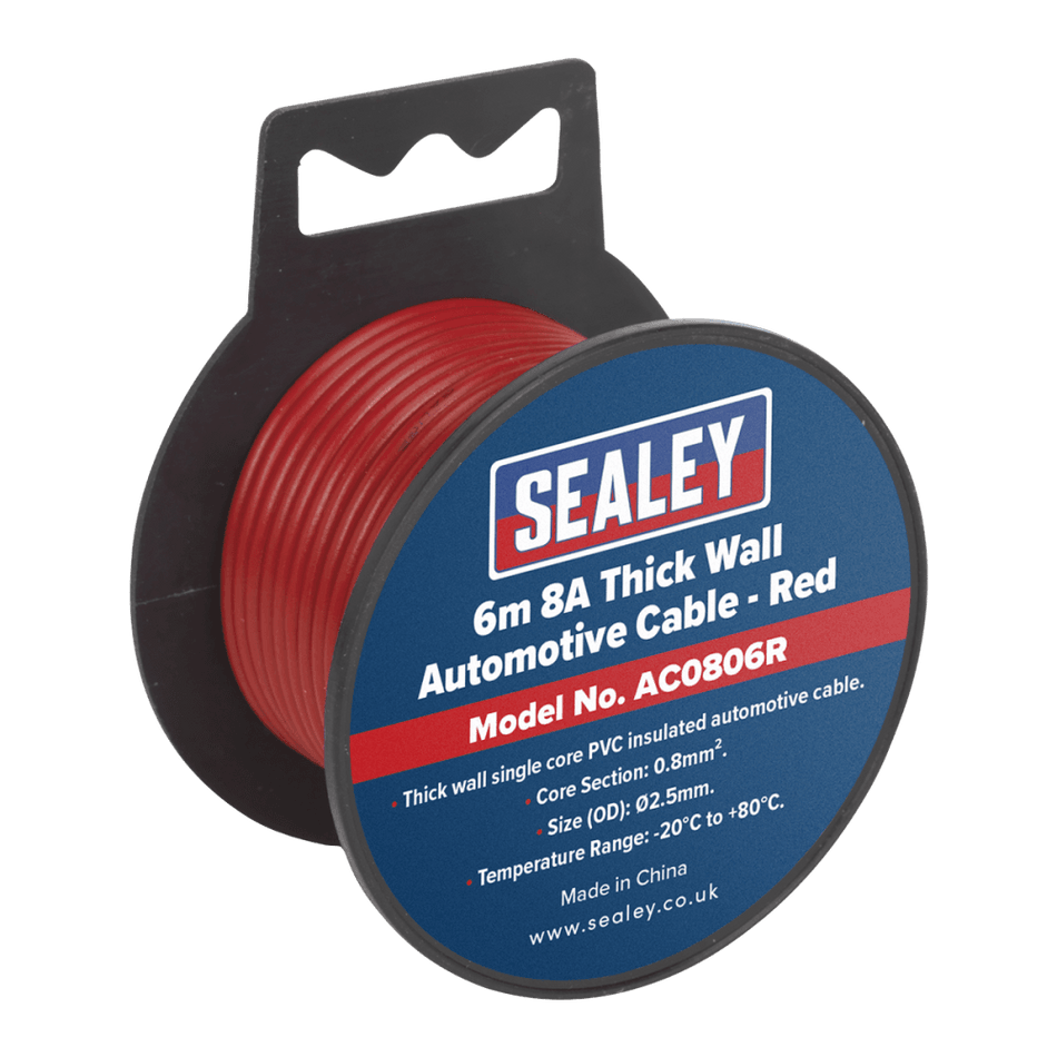 Sealey Automotive Cable 8A 6mtr Red Model No- AC0806R