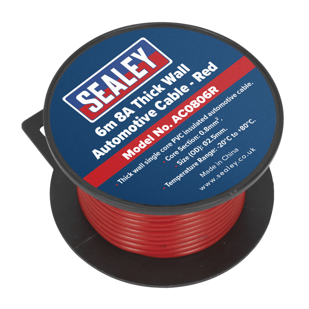 Sealey Automotive Cable 8A 6mtr Red Model No- AC0806R