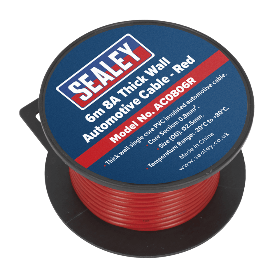 Sealey Automotive Cable 8A 6mtr Red Model No- AC0806R