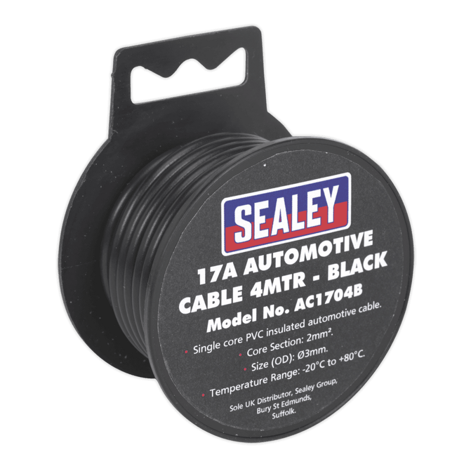 Sealey Automotive Cable 17A 4mtr Black Model No- AC1704B