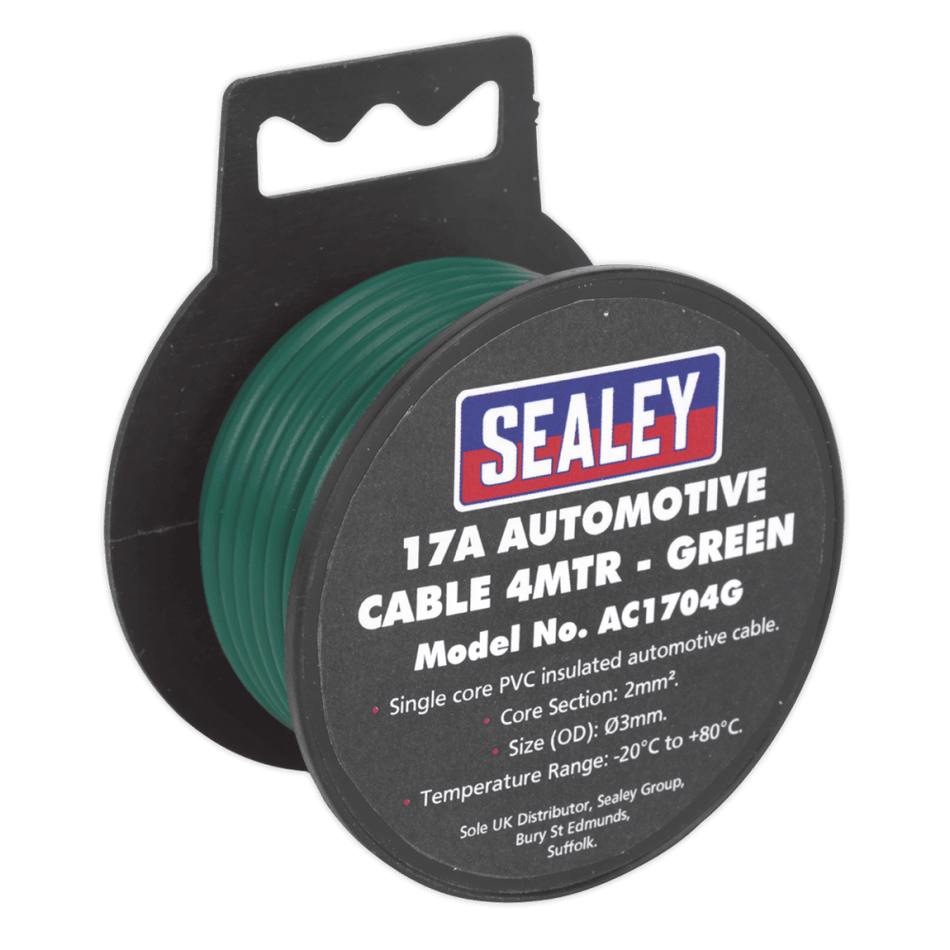 Sealey Automotive Cable 17A 4mtr Green Model No- AC1704G
