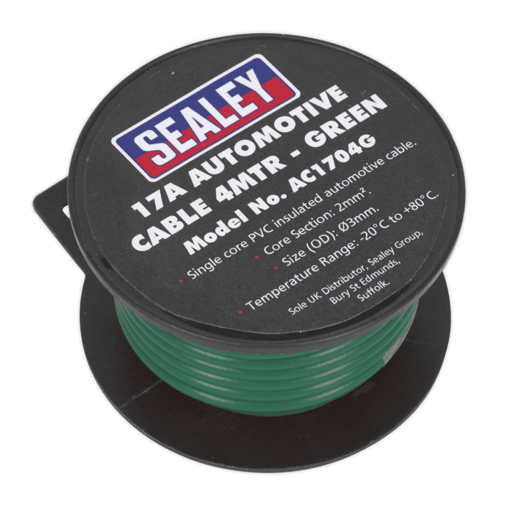 Sealey Automotive Cable 17A 4mtr Green Model No- AC1704G
