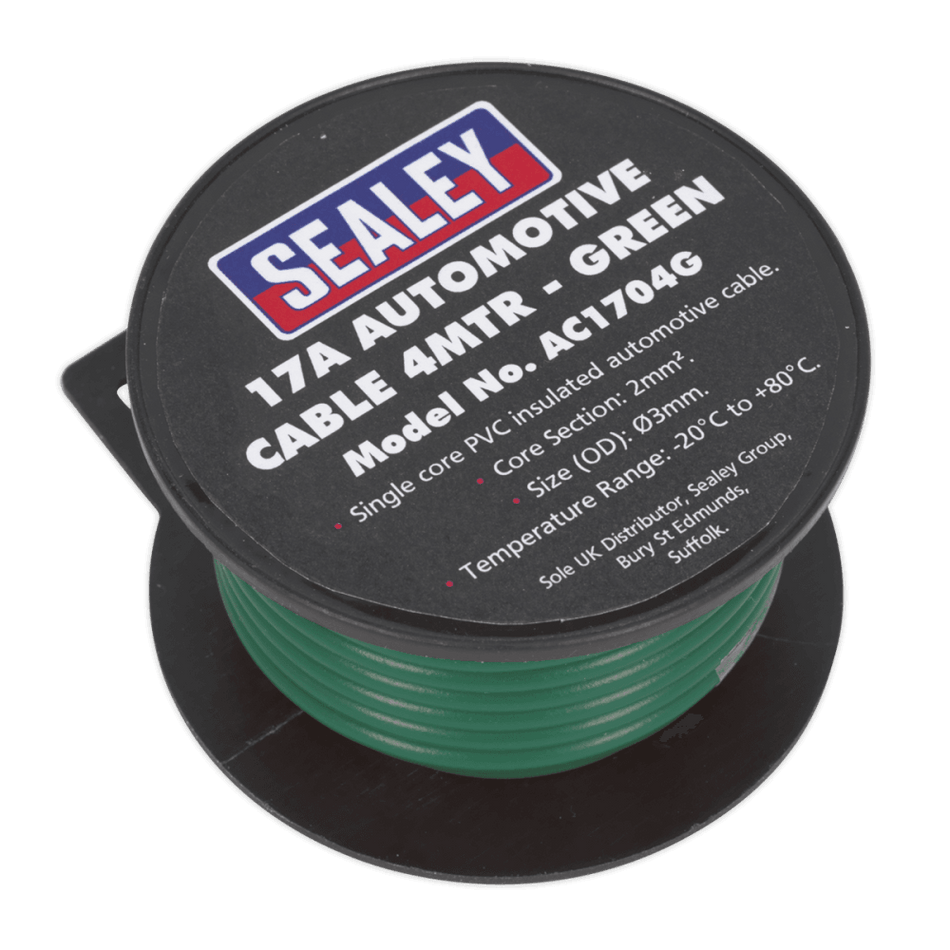Sealey Automotive Cable 17A 4mtr Green Model No- AC1704G