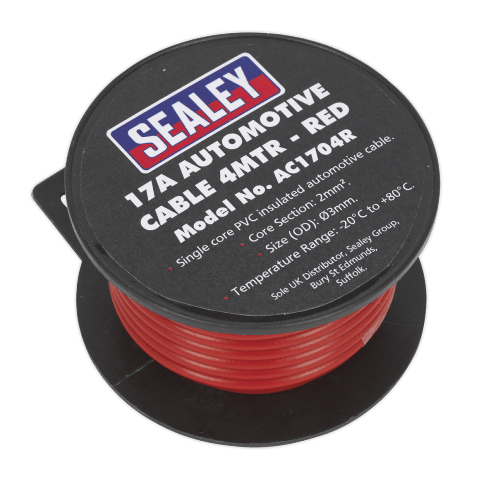 Sealey Automotive Cable 17A 4mtr Red Model No- AC1704R