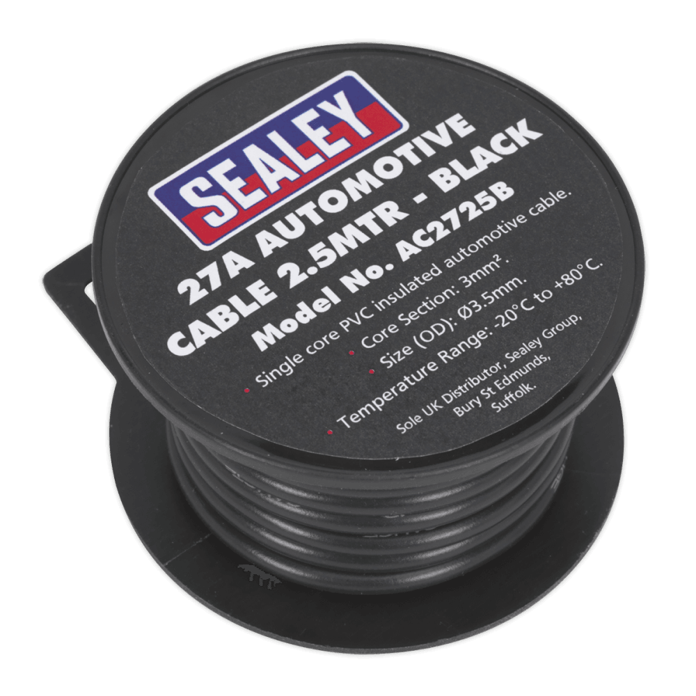 Sealey Automotive Cable 27A 2.5mtr Black Model No- AC2725B