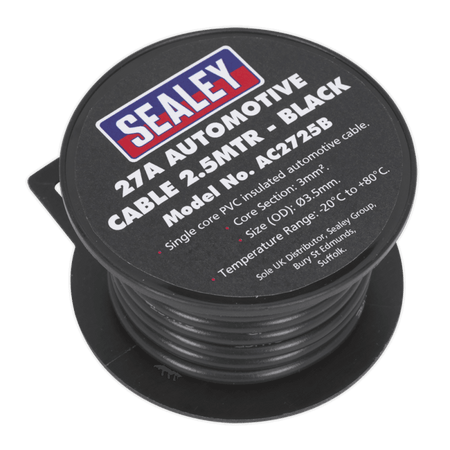 Sealey Automotive Cable 27A 2.5mtr Black Model No- AC2725B