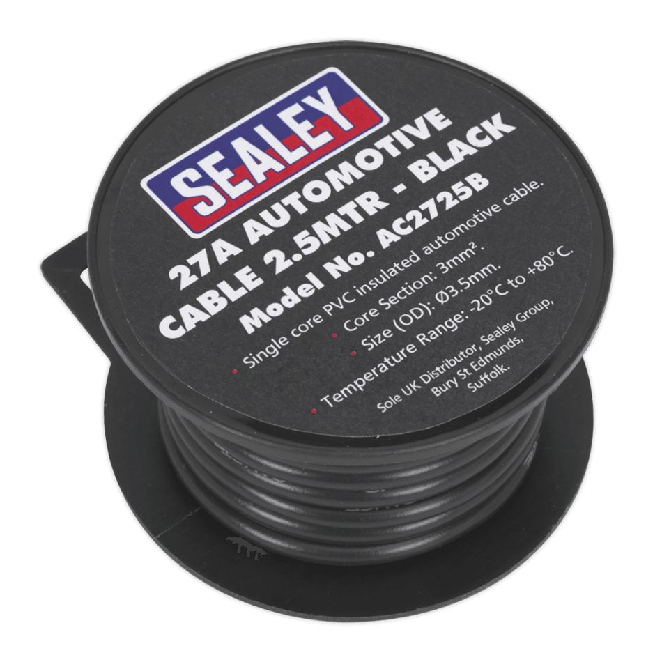 Sealey Automotive Cable 27A 2.5mtr Black Model No- AC2725B