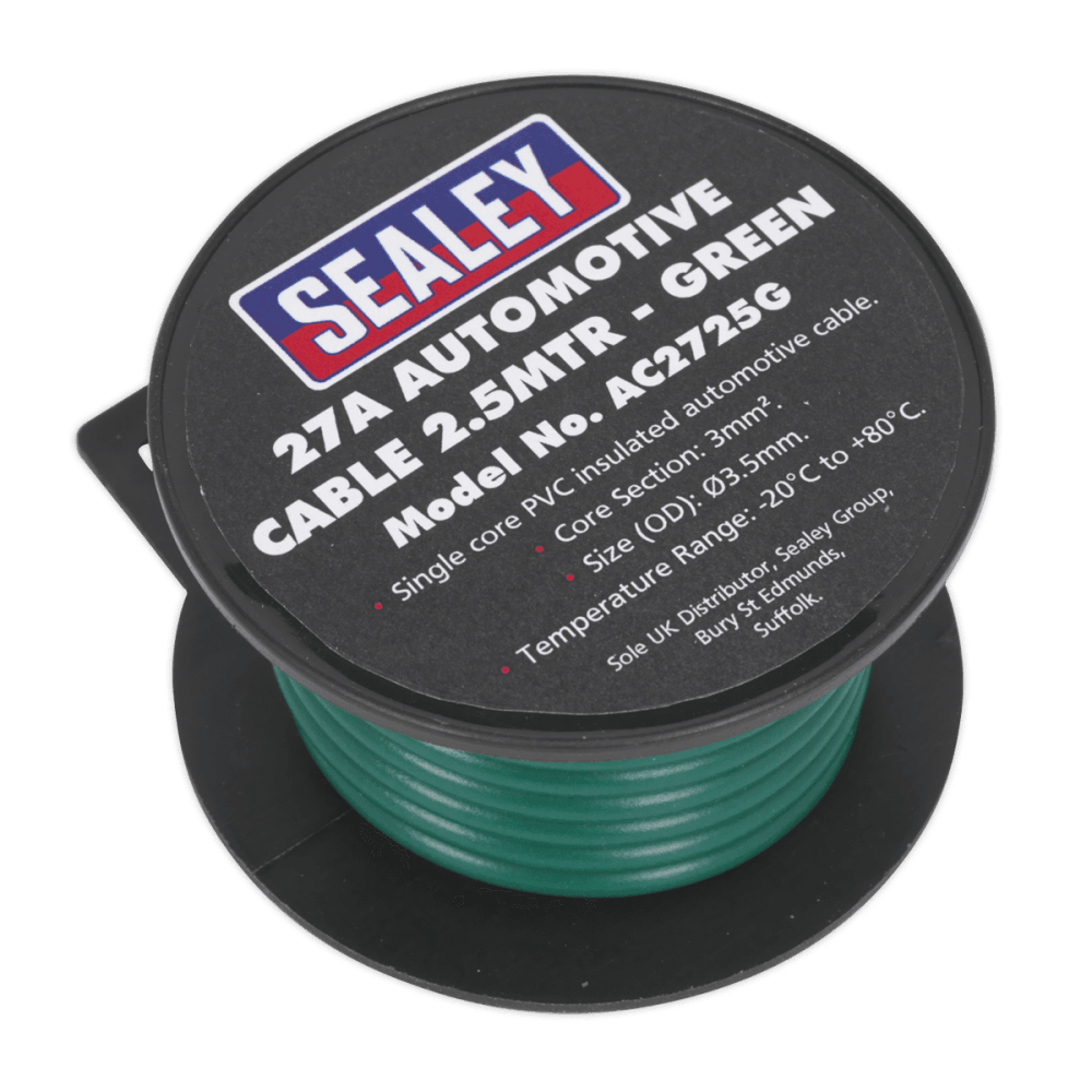 Sealey Automotive Cable 27A 2.5mtr Green Model No- AC2725G