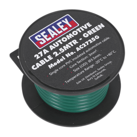 Sealey Automotive Cable 27A 2.5mtr Green Model No- AC2725G