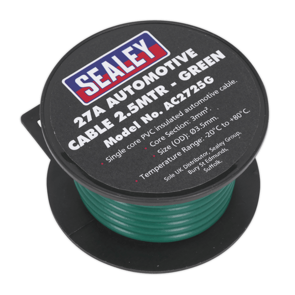 Sealey Automotive Cable 27A 2.5mtr Green Model No- AC2725G