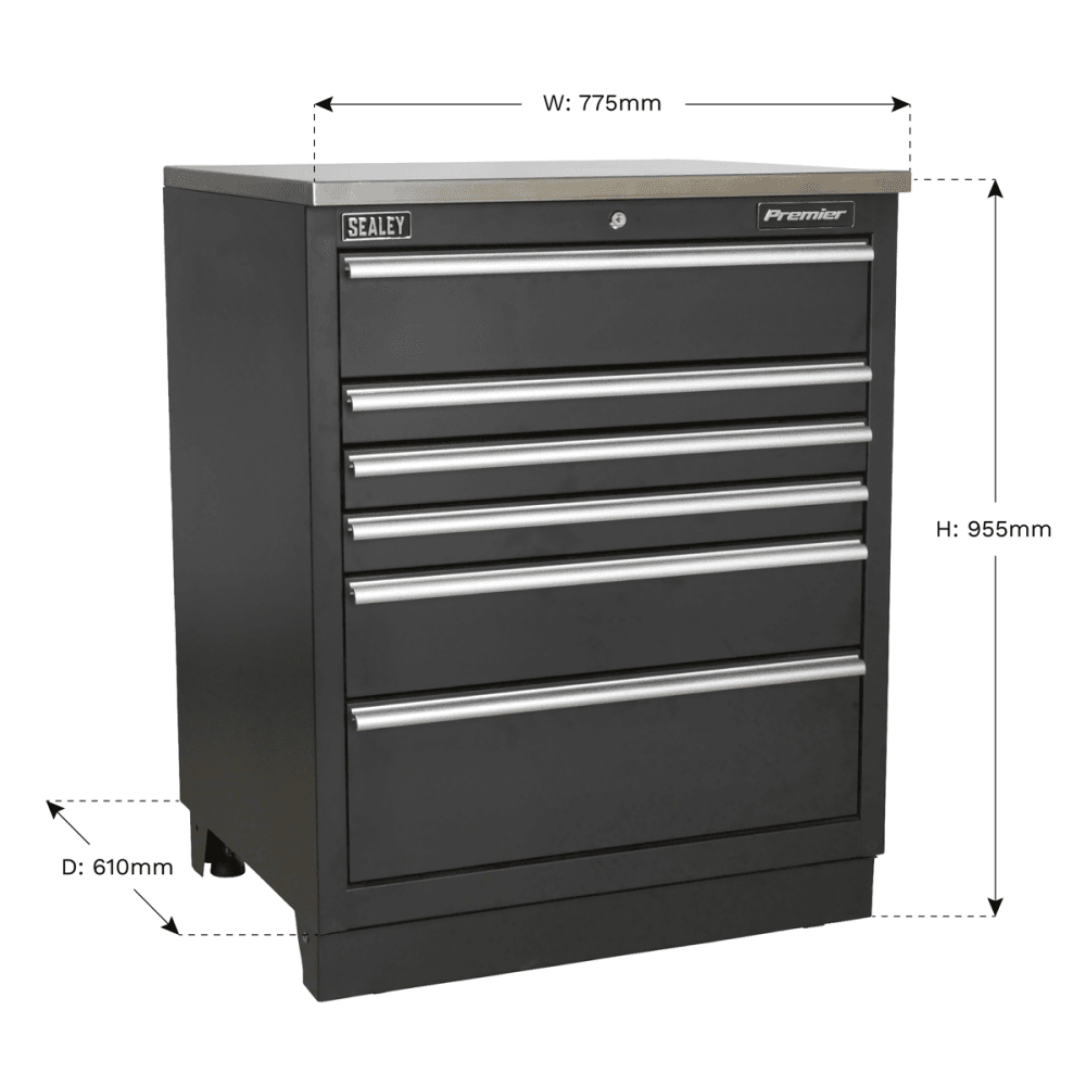 Sealey Modular Floor Cabinet 6 Drawer 775mm Heavy-Duty Model No- APMS03
