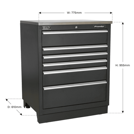 Sealey Modular Floor Cabinet 6 Drawer 775mm Heavy-Duty Model No- APMS03