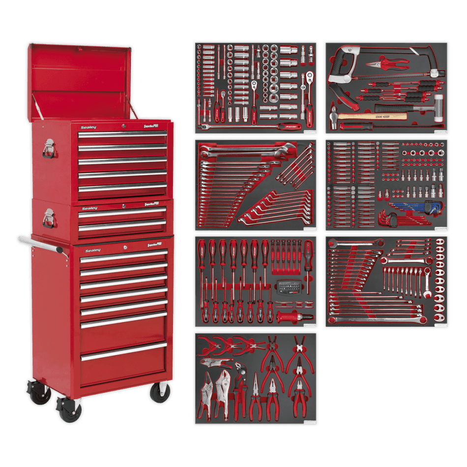Sealey Tool Chest Combination 14 Drawer with Ball Bearing Runners - Red & 446pc Tool Kit Model No- TBTPCOMBO1