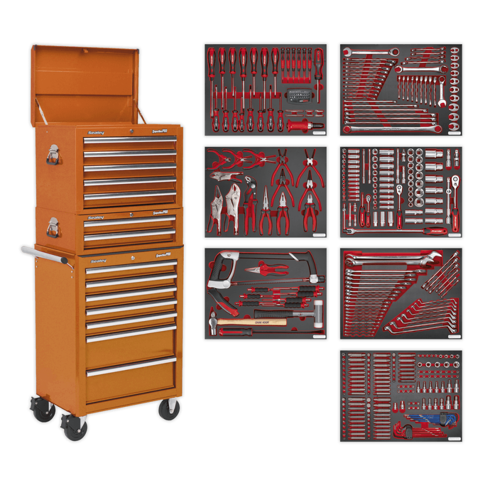 Sealey Tool Chest Combination 14 Drawer with Ball Bearing Runners - Orange & 446pc Tool Kit Model No- TBTPCOMBO4