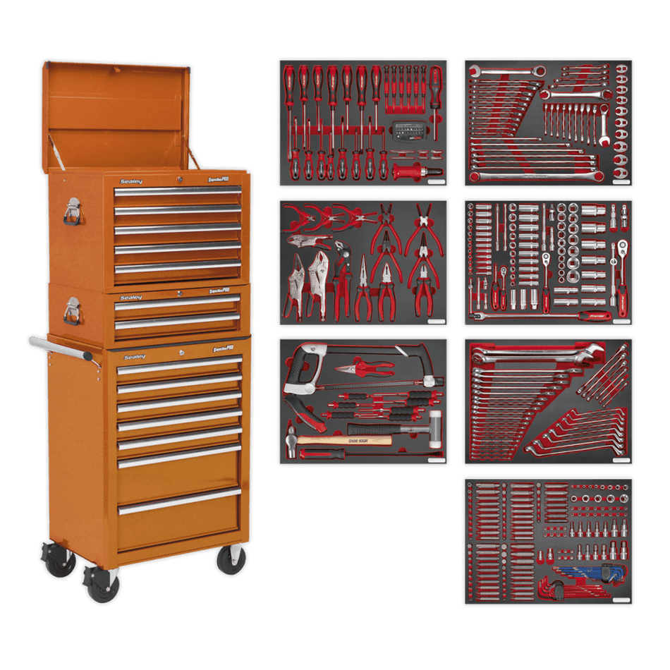 Sealey Tool Chest Combination 14 Drawer with Ball Bearing Runners - Orange & 446pc Tool Kit Model No- TBTPCOMBO4