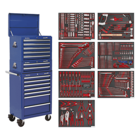 Sealey Tool Chest Combination 14 Drawer with Ball Bearing Runners - Blue & 446pc Tool Kit Model No- TBTPCOMBO5