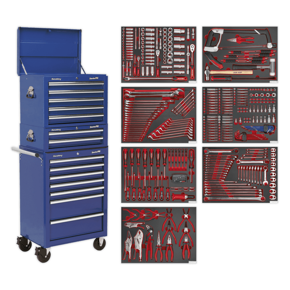 Sealey Tool Chest Combination 14 Drawer with Ball Bearing Runners - Blue & 446pc Tool Kit Model No- TBTPCOMBO5