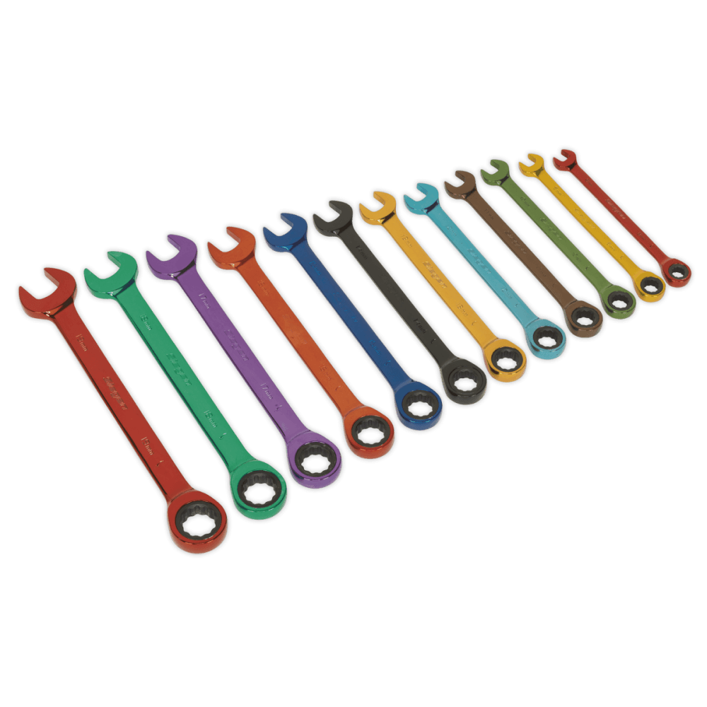 Sealey Ratchet Combination Spanner Set 12pc Multi-Coloured Metric Model No-19731