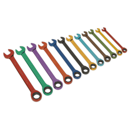 Sealey Ratchet Combination Spanner Set 12pc Multi-Coloured Metric Model No-19731
