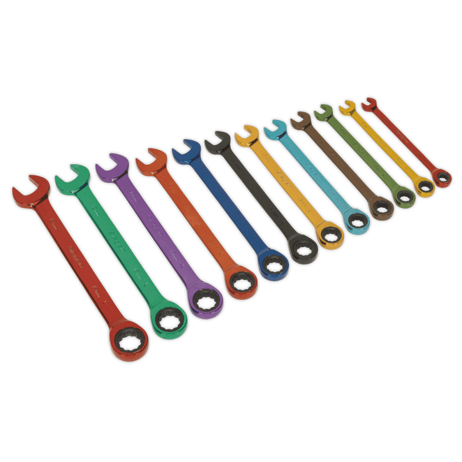 Sealey Ratchet Combination Spanner Set 12pc Multi-Coloured Metric Model No-19731