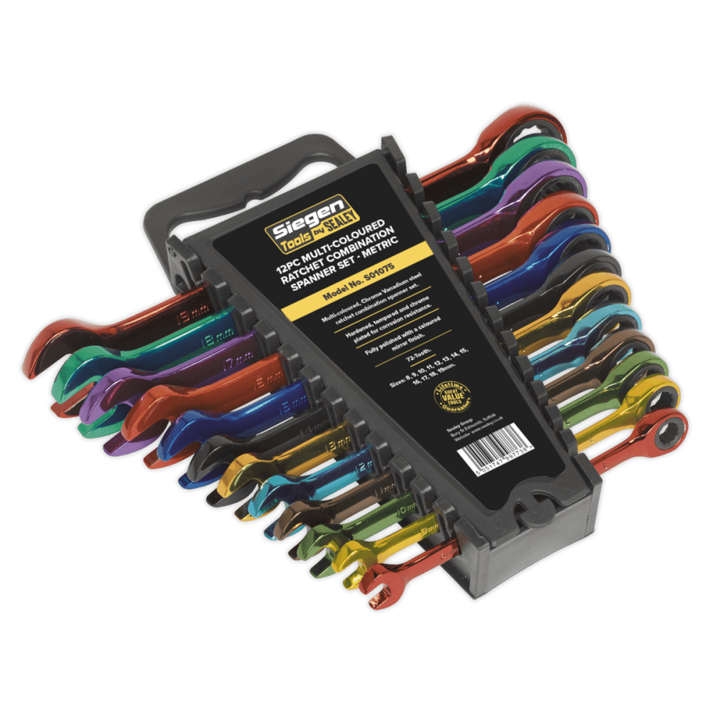 Sealey Ratchet Combination Spanner Set 12pc Multi-Coloured Metric Model No-19731