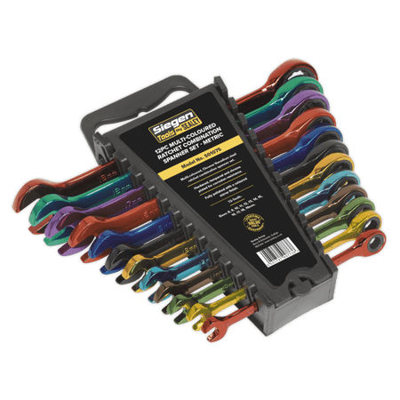 Sealey Ratchet Combination Spanner Set 12pc Multi-Coloured Metric Model No-19731