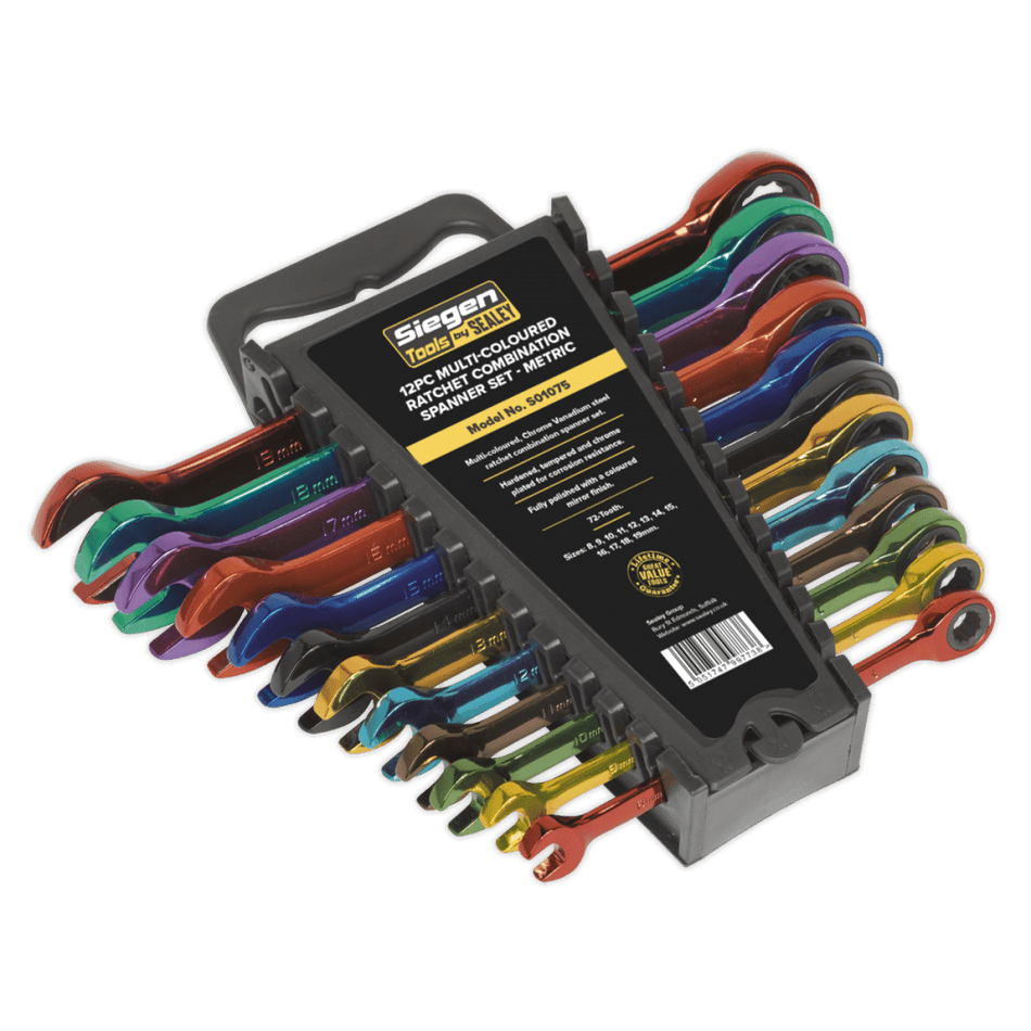 Sealey Ratchet Combination Spanner Set 12pc Multi-Coloured Metric Model No-19731