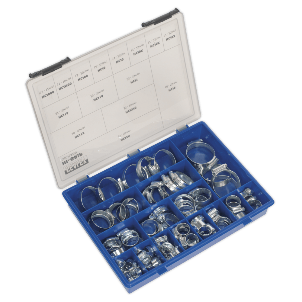 Sealey HI-GRIP® Zinc Plated Hose Clip Assortment 9.5-55mm 81pc Model No- HCJ85AC