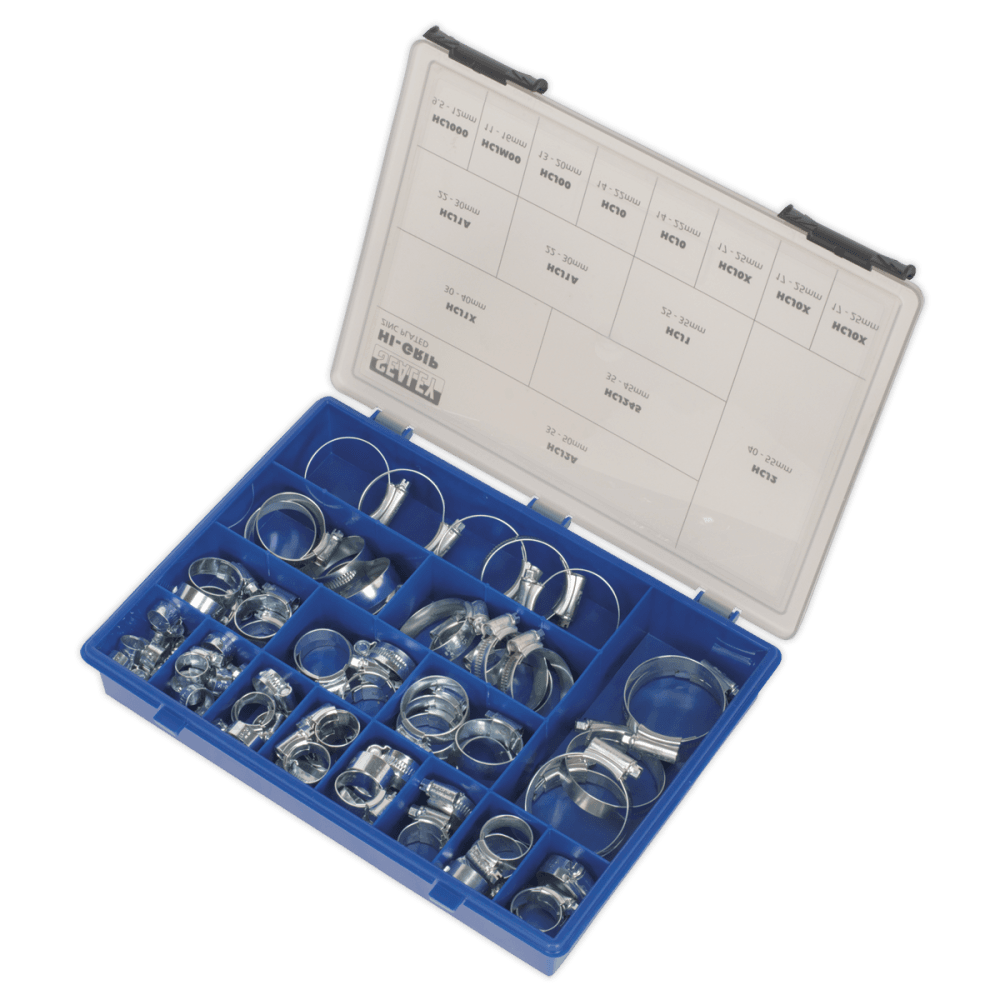 Sealey HI-GRIP® Zinc Plated Hose Clip Assortment 9.5-55mm 81pc Model No- HCJ85AC