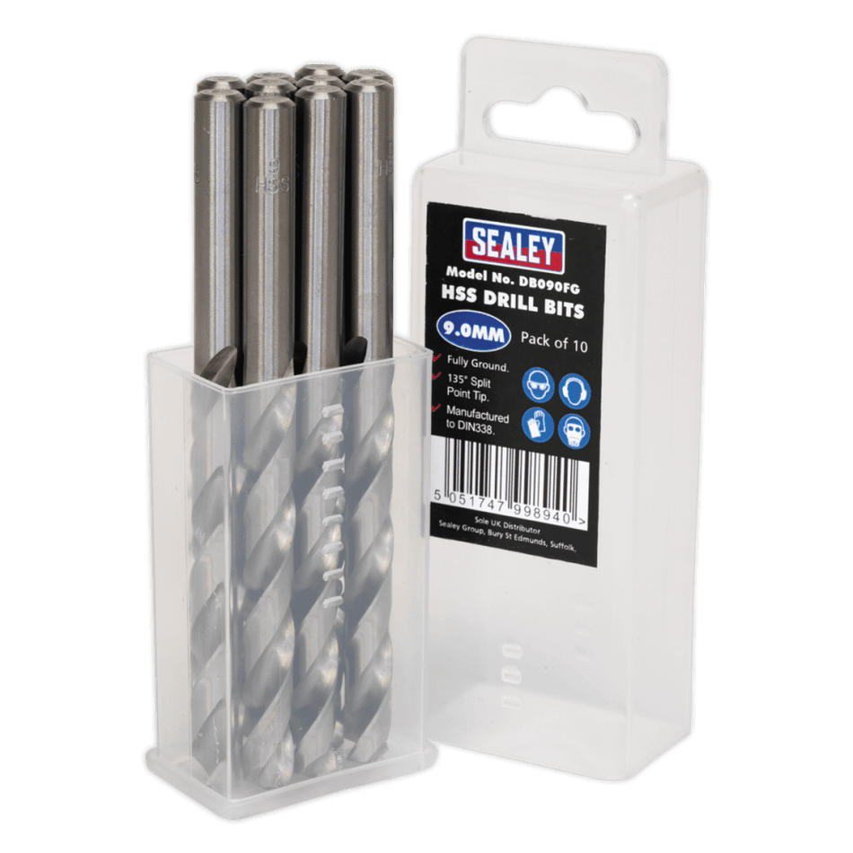 Sealey HSS Drill Bit 9mm Pack of 10 Model No- DB090FG