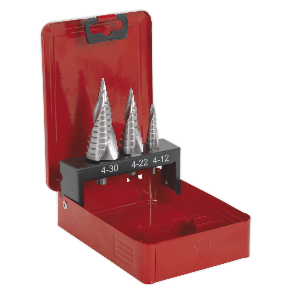 Sealey HSS M2 Step Drill Bit Set 3pc Spiral Flute Model No- AK4743